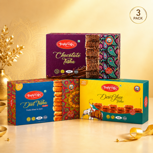 toshewala sweets combo desighee, diet and chocolate tosha pack of 3, 1200 gms